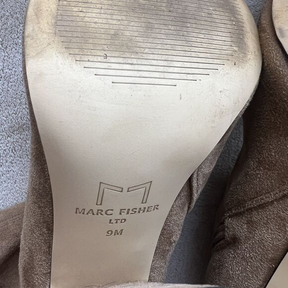 Marc Fisher LTD Larry Sock Ankle Boot Women 9 M Tan Faux Suede Pointed Toe Block - Picture 13 of 15